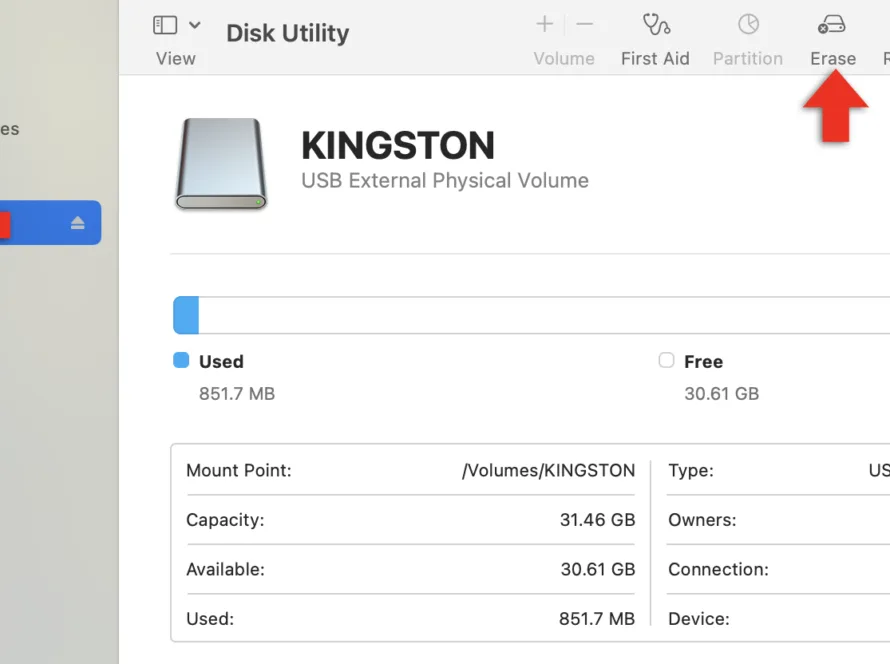 Disk Utility in macos